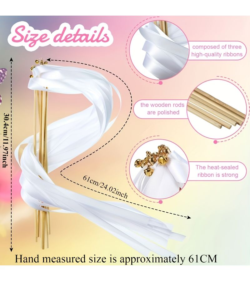 12Pcs Satin Ribbon Wedding Wands Fairy Long Dance Party Festival Gift Bells - Image 4