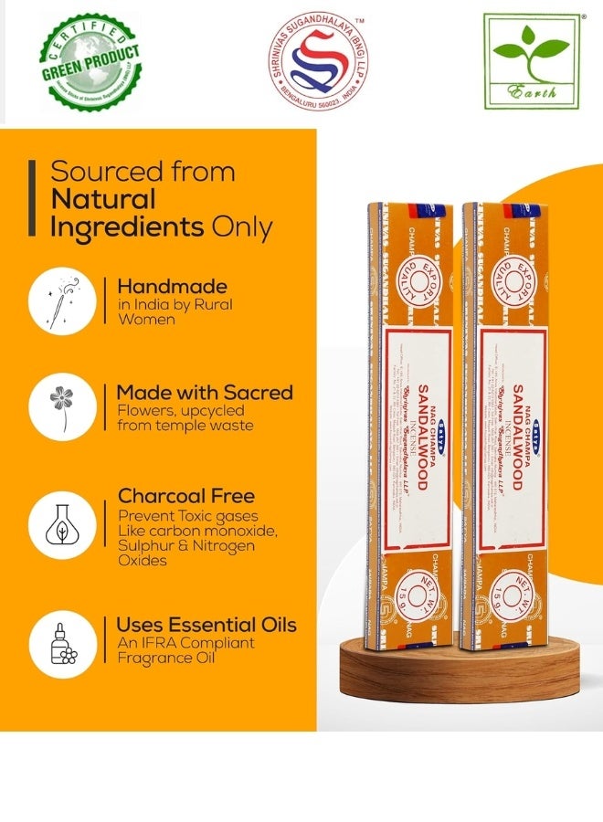 ساتيا أعواد بخور خشب الصندل ساتيا، أعواد بخور خضراء معتمدة، 3 عبوات - Image 3