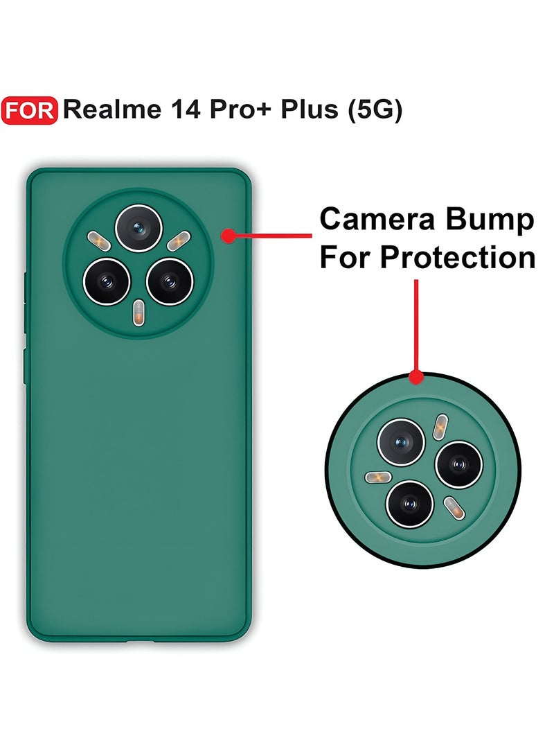 Wtech Realme 14 Pro+ / Plus 5G 2025 Premium Soft Liquid Silicone Case Cover (MCRPSN) - Dark Green  - Image 2