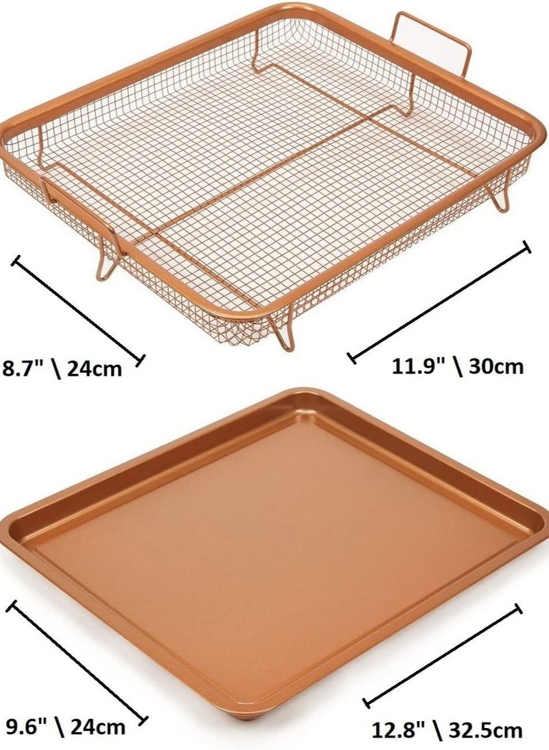 صينية خبز كوبر كريسب غير لاصقة للفرن، طقم شيف ديلوكس 2 قطعة لقلي البطاطس والبطاطس المقلية - Image 4