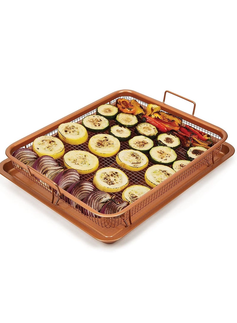 صينية خبز كوبر كريسب غير لاصقة للفرن، طقم شيف ديلوكس 2 قطعة لقلي البطاطس والبطاطس المقلية - Image 5