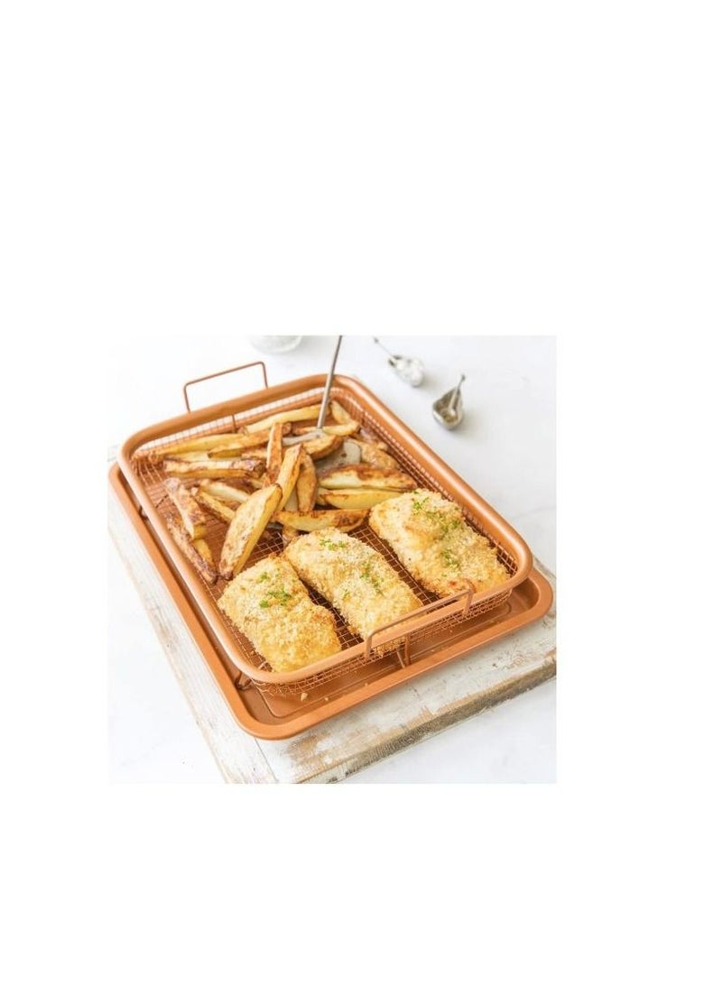 صينية خبز كوبر كريسب غير لاصقة للفرن، طقم شيف ديلوكس 2 قطعة لقلي البطاطس والبطاطس المقلية - Image 2