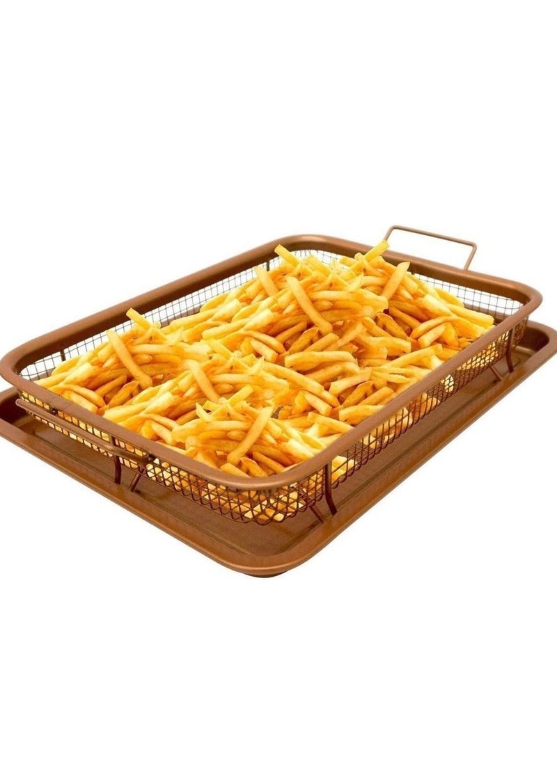 صينية خبز كوبر كريسب غير لاصقة للفرن، طقم شيف ديلوكس 2 قطعة لقلي البطاطس والبطاطس المقلية - Image 1