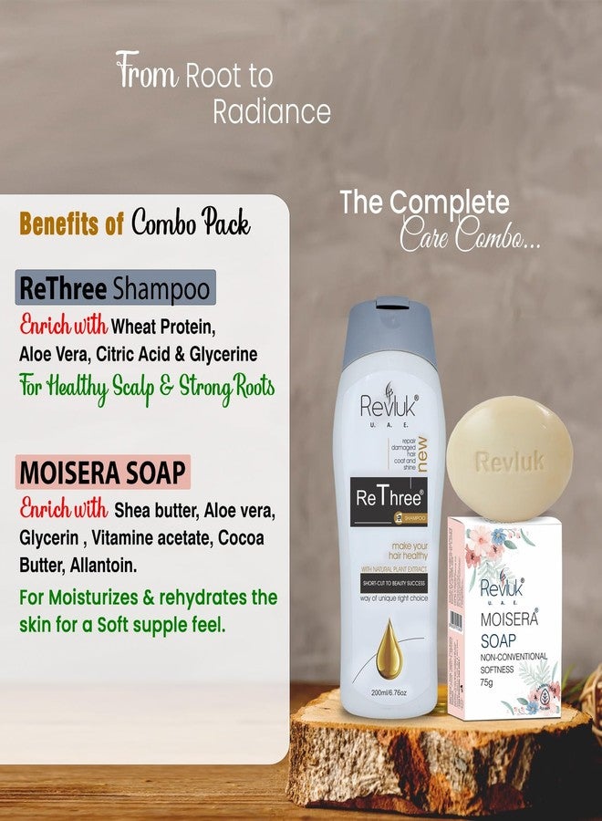Revluk - Rethree Anti Dandruff & Hair fall Shampoo For Men & Women -200ml Moisera Moisturising Soap - Hydrating & Nourishing Soap for Glowing, Soft Skin, 75g - Image 5