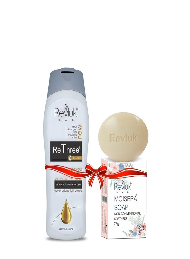 Revluk - Rethree Anti Dandruff & Hair fall Shampoo For Men & Women -200ml Moisera Moisturising Soap - Hydrating & Nourishing Soap for Glowing, Soft Skin, 75g - Image 1