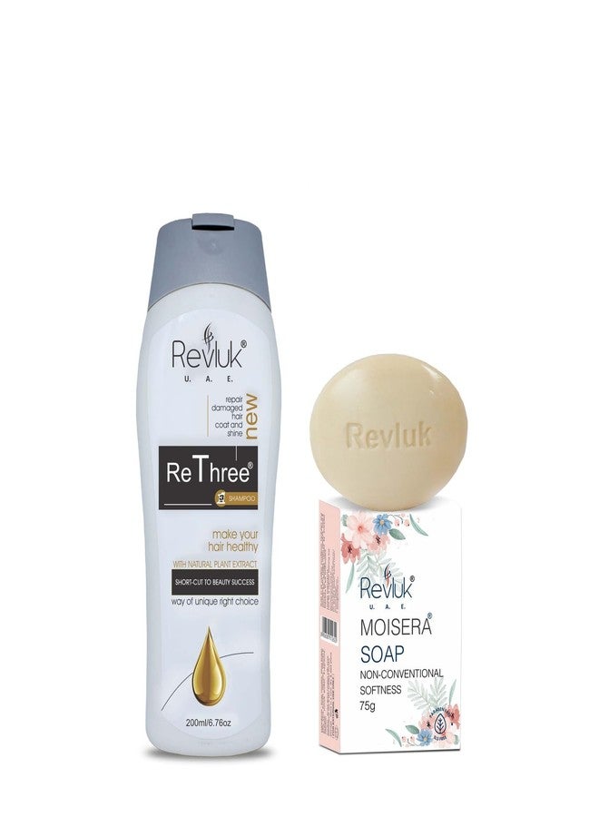 Revluk - Rethree Anti Dandruff & Hair fall Shampoo For Men & Women -200ml Moisera Moisturising Soap - Hydrating & Nourishing Soap for Glowing, Soft Skin, 75g - Image 3