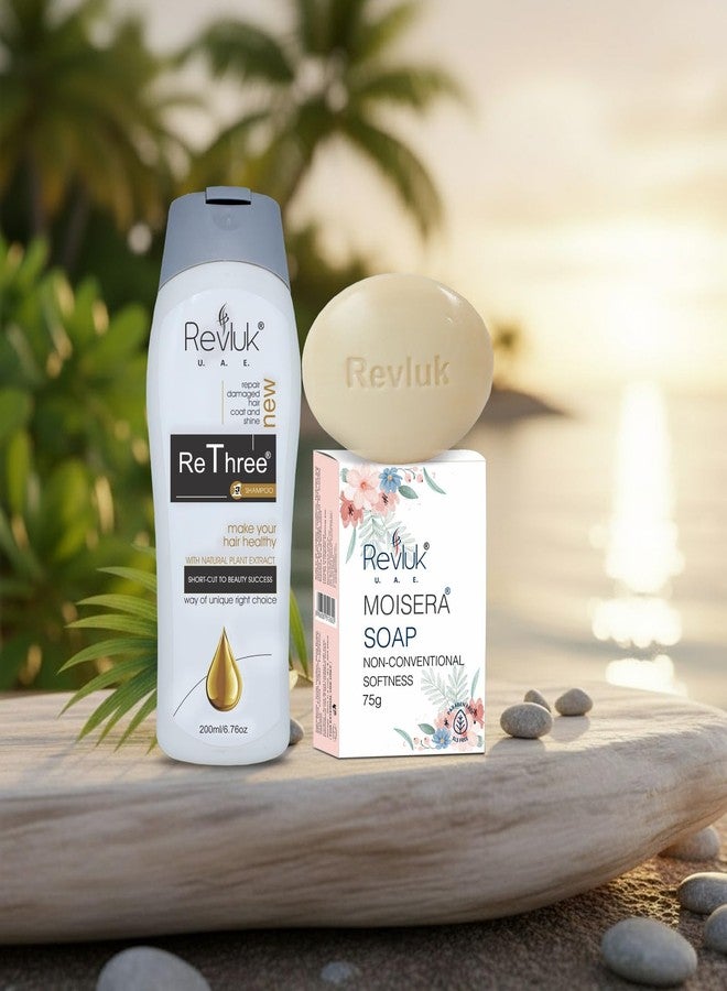 Revluk - Rethree Anti Dandruff & Hair fall Shampoo For Men & Women -200ml Moisera Moisturising Soap - Hydrating & Nourishing Soap for Glowing, Soft Skin, 75g - Image 4