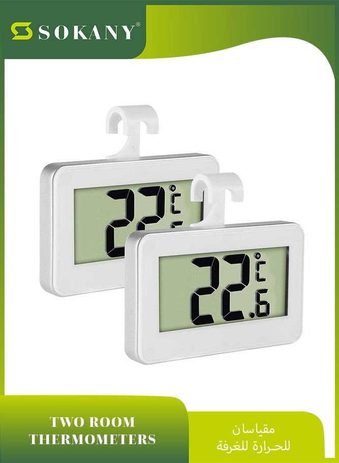 sokany 2 Pack Thermometer, Refrigerator Thermometer, Lcd Digital Fridge Freezer Thermometer Monitor with Hanging Hook and Retractable Stand (White) - Image 1
