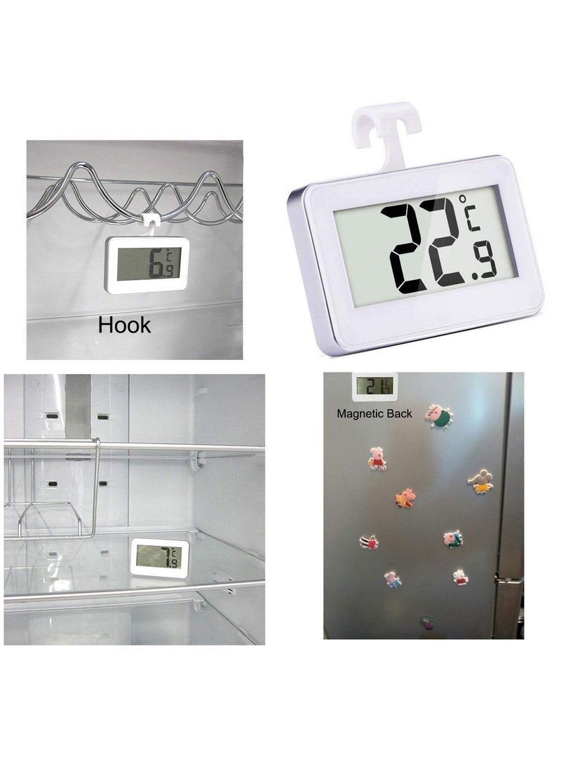 sokany - 2 Pack Fridge Thermometer, Refrigerator Thermometer, Lcd Digital Fridge Freezer Thermometer Monitor with Hanging Hook and Retractable Stand (White) - Image 1