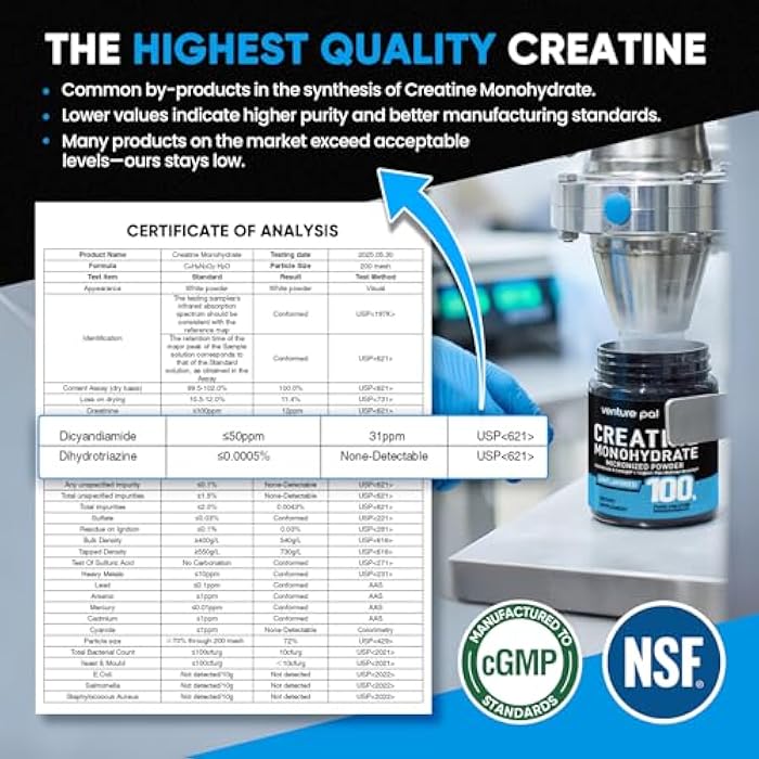 Venture Pal 100% Pure Micronized Creatine Monohydrate Powder, Unflavored Creatine for Women & Men, Vegan, Keto, Gluten Free, 5 g (5000mg) per Serving, Creatina Monohidratada en Polvo - Image 3