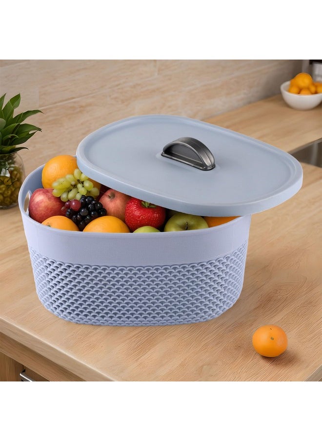 Kuber Industries Kuber Industries Unbreakable Small Multipurpose Storage Baskets with lid|Design-Netted|Material-Plastic|Shape-Oval|Color-Brown,Beige and Grey|Pack of 3  - Image 2