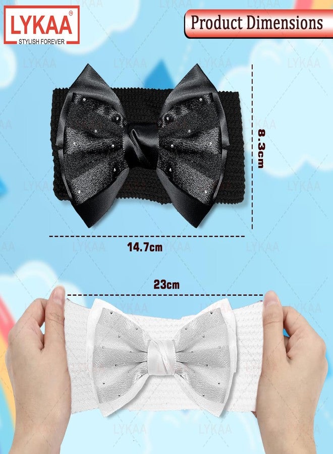 LYKAA 2Pcs Baby Hair Bands for Girls, Toddlers Cotton Bow Headbands Super Soft and Stretchy Hair Wrap for Baby Shower Gift for Newborn, Baby Girl Hair Accessories For Photo Shoots (Black/White) - Image 2