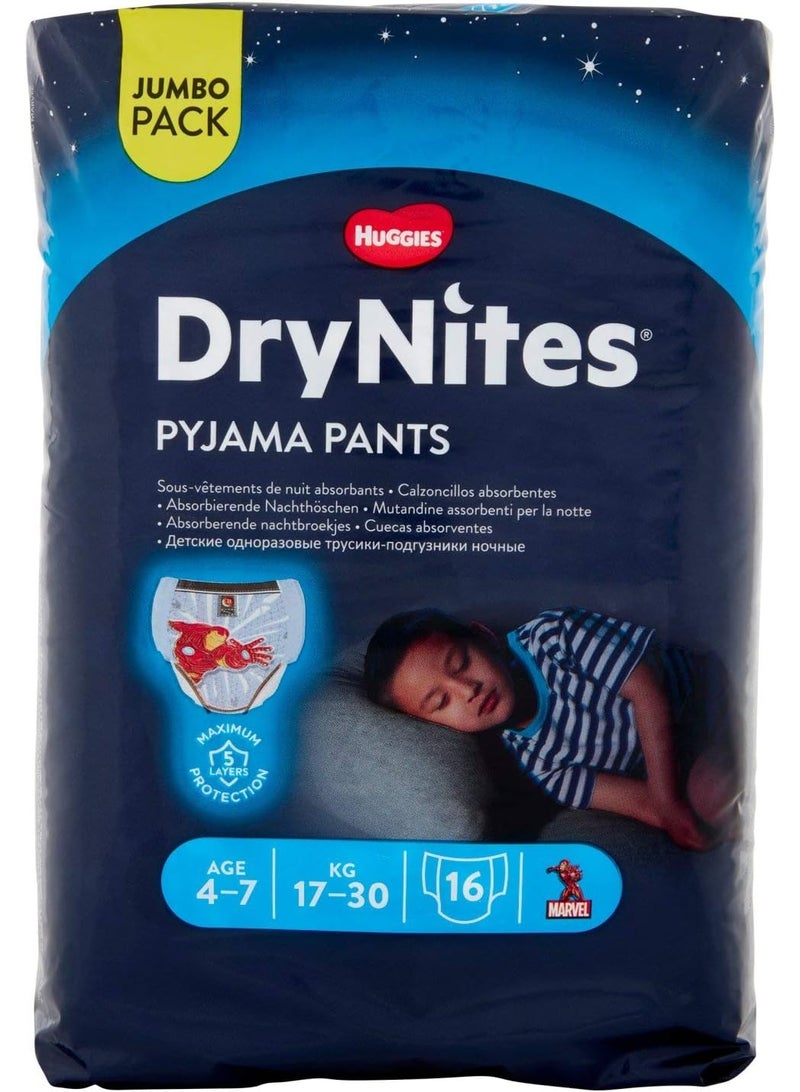 HUGGIES Drynites Pyjama Pants Bed Wetting Diaper Boys 4-7 Years 17-30 Kg 16 Pants - Image 1