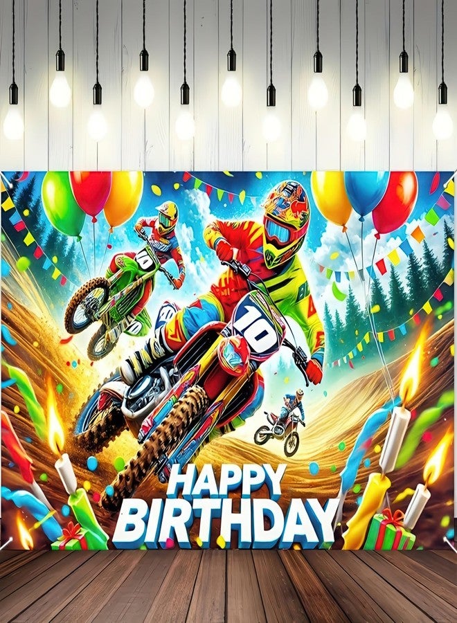 BlissYard Motocross Racing Happy Birthday Banner with Bikes and Balloons motorcycle birthday decorations 71 x 43 Inch Polyester Backdrop for Party Decorations, Indoor and Outdoor Use - Image 3