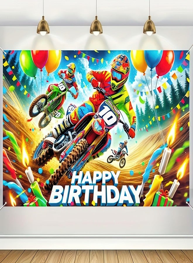 BlissYard Motocross Racing Happy Birthday Banner with Bikes and Balloons motorcycle birthday decorations 71 x 43 Inch Polyester Backdrop for Party Decorations, Indoor and Outdoor Use - Image 2