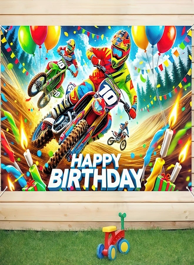 BlissYard Motocross Racing Happy Birthday Banner with Bikes and Balloons motorcycle birthday decorations 71 x 43 Inch Polyester Backdrop for Party Decorations, Indoor and Outdoor Use - Image 4