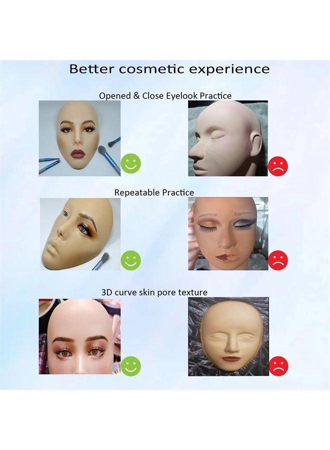 getpuchra 3D Makeup Practice Face Board,Silicone Makeup Mannequin Face, Reusable Beginners to practice eyesmakeup Face Eyes Silicone False Cosmetologist,Makeup Artist Full Face Practice Eyelash Eyeshadow Eyelin - Image 4