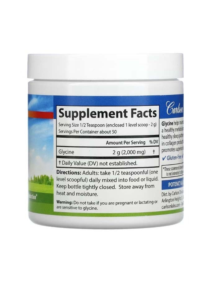 Carlson - Glycine Powder Free Form Amino Acid 3.53 oz 100 g - Image 1