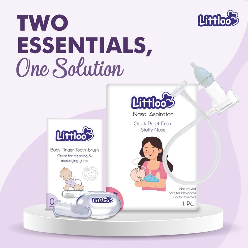 Littloo Silicone Baby Finger Toothbrush: Ideal for massaging & cleaning gums (Pack of 1) and Littloo Nasal Aspirator for Babies with Snotscuker Mechanism - Image 2