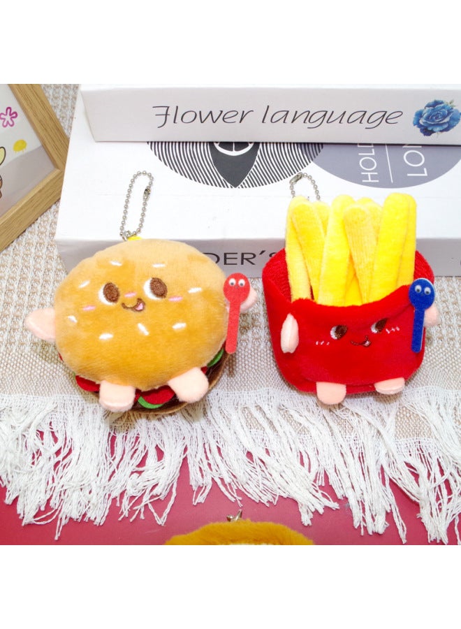 Cartoon Fries Doll Simulation Hamburger Couple Plush Keychain Hot Dog Chicken Leg Small Doll Stall Student Hanging Decoration-Color:Chicken Legs And Bead Chain - Image 2