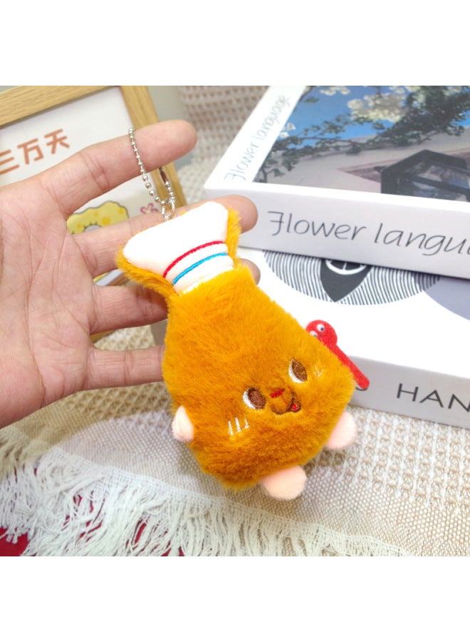 Cartoon Fries Doll Simulation Hamburger Couple Plush Keychain Hot Dog Chicken Leg Small Doll Stall Student Hanging Decoration-Color:Chicken Legs And Bead Chain - Image 1