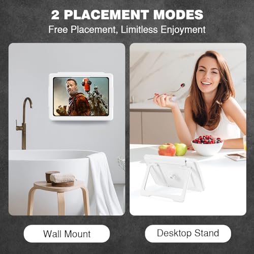 MoKo Shower Tablet Holder, Stretchable Waterproof iPad Holder Fit All Devices Up to 11", 360° Rotation Tablet Wall Mount Holder with Anti-Fog Touchable Screen, 2 Placement Modes, for Bathroom Kitchen - Image 5