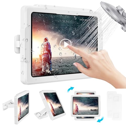 MoKo Shower Tablet Holder, Stretchable Waterproof iPad Holder Fit All Devices Up to 11", 360° Rotation Tablet Wall Mount Holder with Anti-Fog Touchable Screen, 2 Placement Modes, for Bathroom Kitchen - Image 1