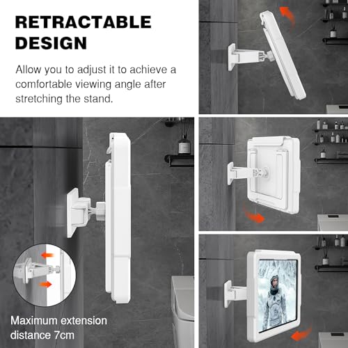 MoKo Shower Tablet Holder, Stretchable Waterproof iPad Holder Fit All Devices Up to 11", 360° Rotation Tablet Wall Mount Holder with Anti-Fog Touchable Screen, 2 Placement Modes, for Bathroom Kitchen - Image 4