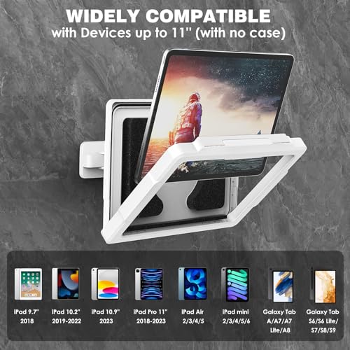 MoKo Shower Tablet Holder, Stretchable Waterproof iPad Holder Fit All Devices Up to 11", 360° Rotation Tablet Wall Mount Holder with Anti-Fog Touchable Screen, 2 Placement Modes, for Bathroom Kitchen - Image 2