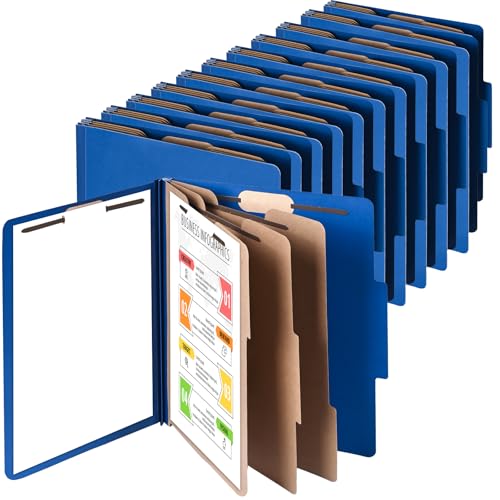 Cesil Pressboard Classification File Folders, 12pcs 3 Dividers Blue File Folders Letter Size with 2 Prongs Fastener, Heavy Duty Office File Organizer for Teacher School Medical Employee File Folers - Image 1