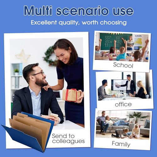 Cesil Pressboard Classification File Folders, 12pcs 3 Dividers Blue File Folders Letter Size with 2 Prongs Fastener, Heavy Duty Office File Organizer for Teacher School Medical Employee File Folers - Image 5