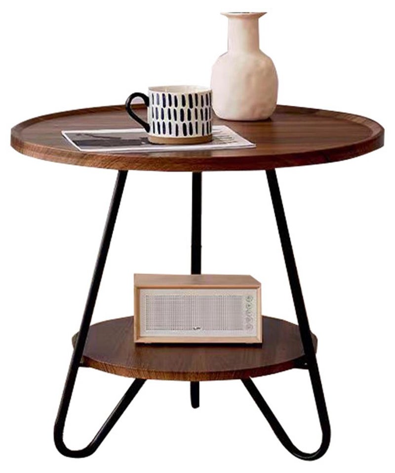 HXDream Side Table,Round End Table,2-Tier Coffee Side Table,suitable for living room, balcony, garden,Room（Walnut color） - Image 1