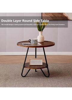 HXDream HXDream Side Table,Round End Table,2-Tier Coffee Side Table,suitable for living room, balcony, garden,Room（Walnut color）  - Image 2