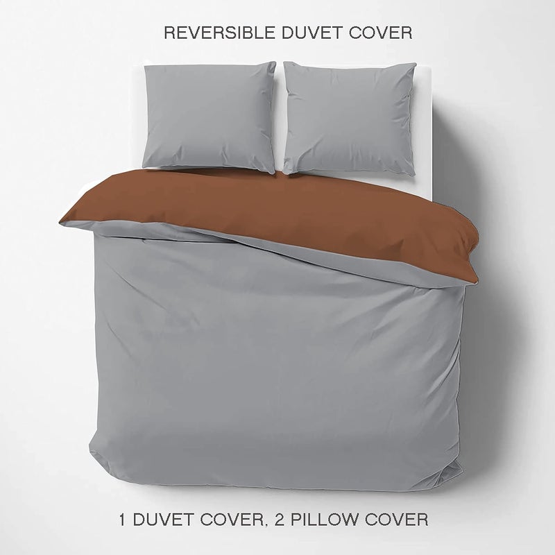 Day Care Impressible Super Soft Microfiber Reversible 3 Piece Duvet Cover Set Size 91X101 Inches And 2 Pillow Cover 300 TC 18X28 Inches Double Bed Size Chocolate BrownSilver - Image 2