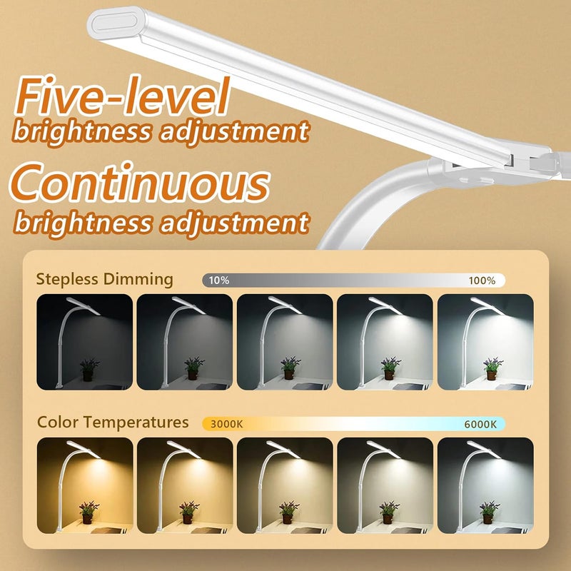 LOOPITYS LED Desk Lamp for Home Office, Double Head LED Desk Lamp with Clamp, Eye Protection Architect Table Lamps, 18W 80CM Brightest 5 Color Modes and Dimmable Workbench Office Light for Reading (BLACK) - Image 3