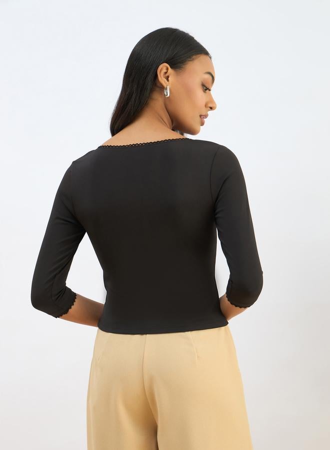 SASSAFRAS Black Knitted Lace Detail Crop Top - Image 5