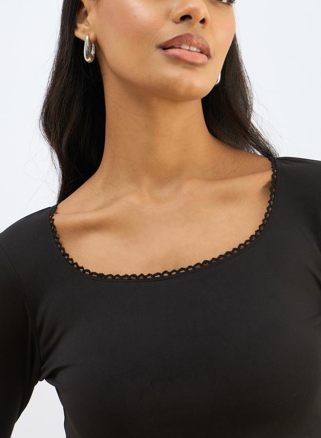SASSAFRAS Black Knitted Lace Detail Crop Top - Image 4