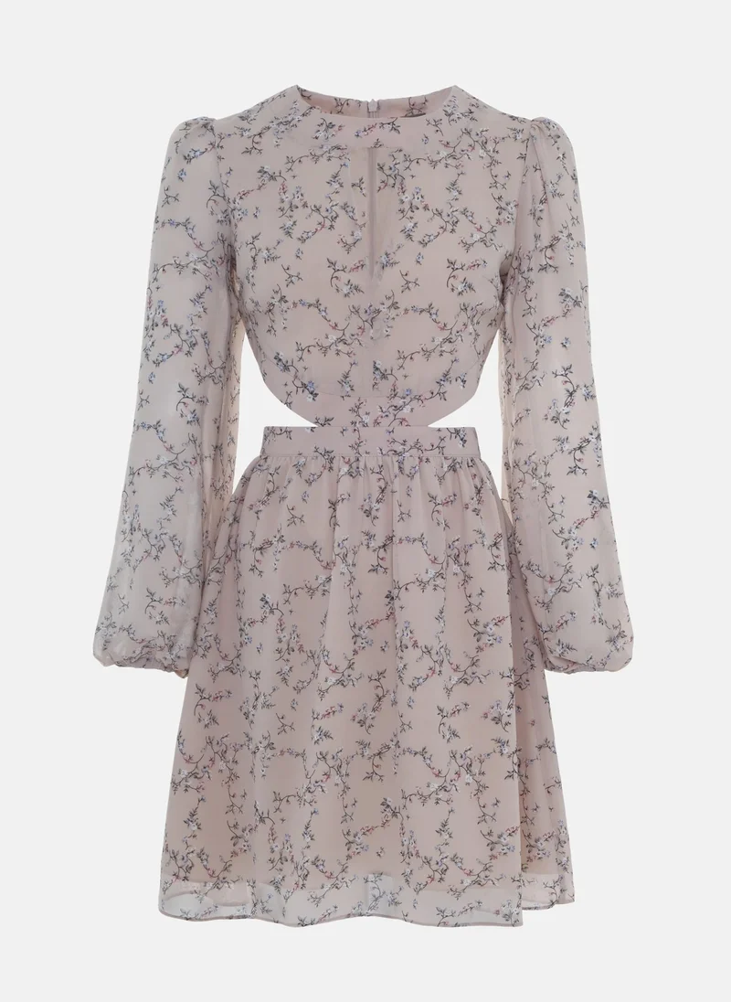Lichi Mini dress from flowing fabric with waist and collar cutouts