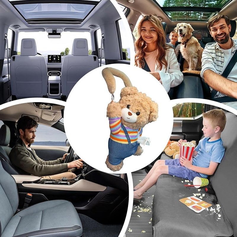Overalls Car Tissue Box Holder Plush Bear Auto Napkin Organizer For SUVs Sedans Trucks Travel - Image 5