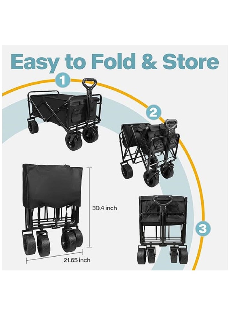 Heavy Duty Utility Collapsible Folding Wagon cart with All-Terrain Beach Big Wheels, 330lbs Outdoor Wagon with Cargo Net & Straps, Portable Large Capacity Beach Wagon for Sports, Shopping, Camping, Ga