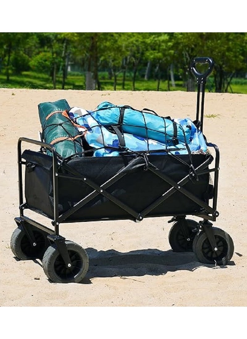 Heavy Duty Utility Collapsible Folding Wagon cart with All-Terrain Beach Big Wheels, 330lbs Outdoor Wagon with Cargo Net & Straps, Portable Large Capacity Beach Wagon for Sports, Shopping, Camping, Ga