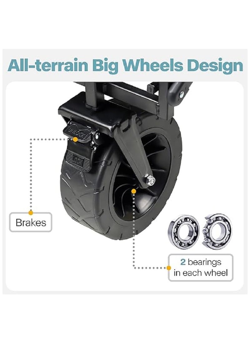 Heavy Duty Utility Collapsible Folding Wagon cart with All-Terrain Beach Big Wheels, 330lbs Outdoor Wagon with Cargo Net & Straps, Portable Large Capacity Beach Wagon for Sports, Shopping, Camping, Ga