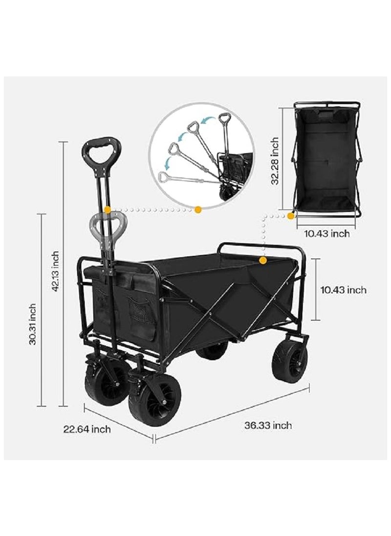 Heavy Duty Utility Collapsible Folding Wagon cart with All-Terrain Beach Big Wheels, 330lbs Outdoor Wagon with Cargo Net & Straps, Portable Large Capacity Beach Wagon for Sports, Shopping, Camping, Ga