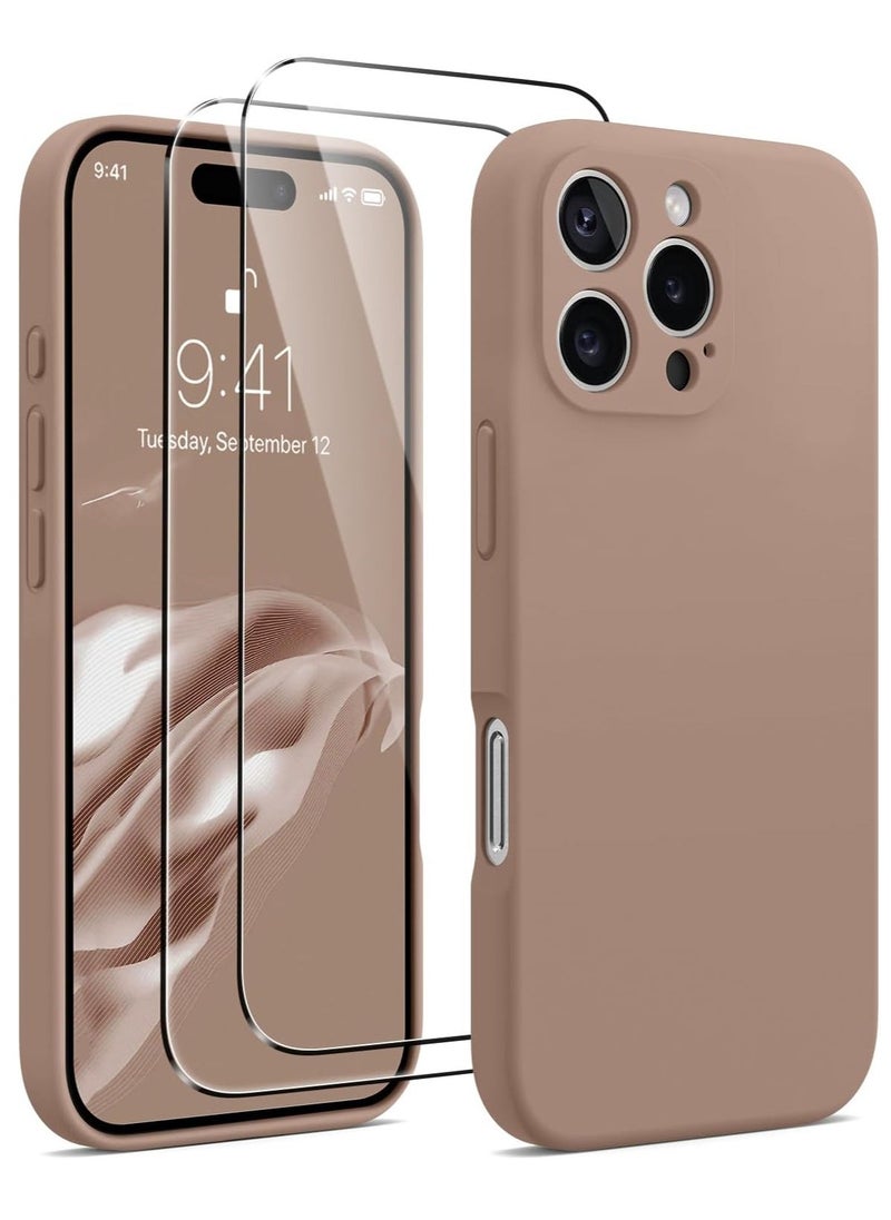 Raxoom Compatible with iPhone 16 Pro Max Case, Silicone Upgraded [Camera Protection], [Compatible with MagSafe], Anti-Scratch Microfiber Lining Inside with 2 Screen Protectors – Light Brown - Image 1