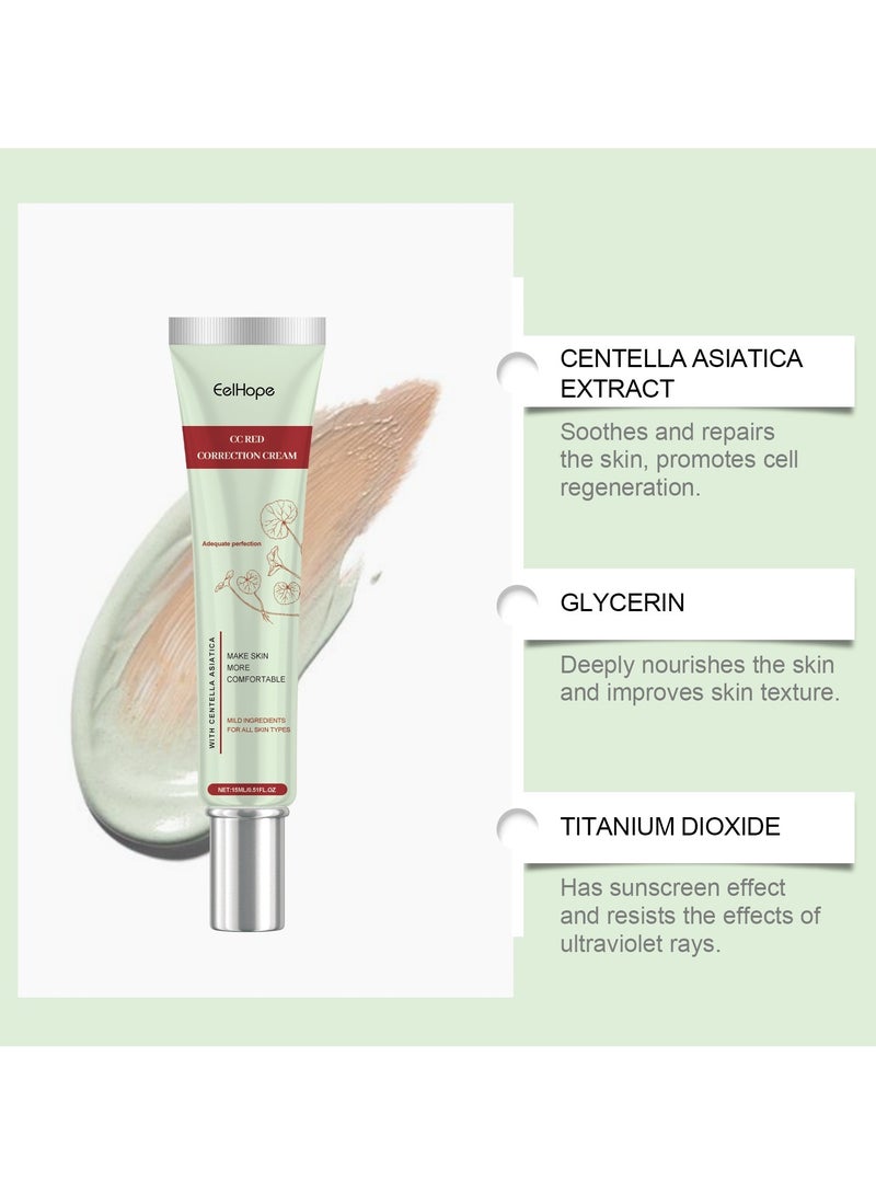 EELHOE Tinted Face Cream with Centella Asiatica, CC Cream Red Correct CC Cream Colour Correcting Cream Make Up Fondation Moisturising, Improves the Complexion & Moisturises - Image 2