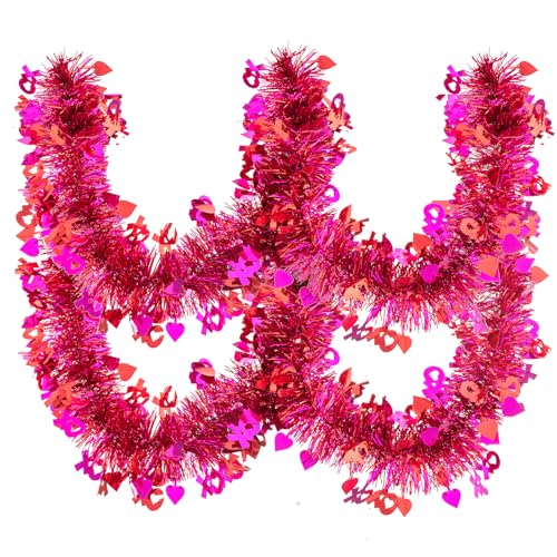 CIPOWM 33FT Valentines Tinsel Garland, Red Pink Metallic Twist Foil Tinsel Garland with Heart Ornament Hanging Heart Garland for Valentines Wedding Birthday Party Indoor Outdoor Decoration - Image 4