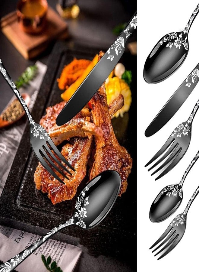 KESESU Silverware Set, KESESU 20 Pieces Stainless Steel Square Flatware Cutlery Set for 4, Modern Tableware Eating Utensils for Kitchen, Matte Finish, Dishwasher Safe – Rainbow (15, Black) - Image 4