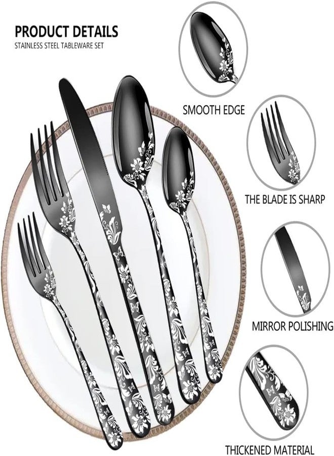KESESU Silverware Set, KESESU 20 Pieces Stainless Steel Square Flatware Cutlery Set for 4, Modern Tableware Eating Utensils for Kitchen, Matte Finish, Dishwasher Safe – Rainbow (15, Black) - Image 5