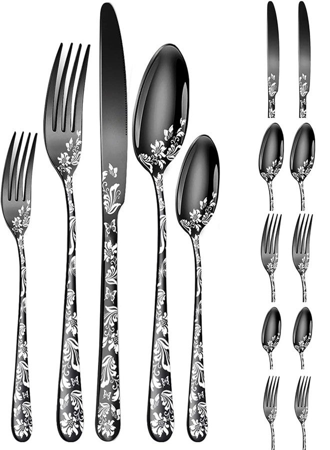 KESESU Silverware Set, KESESU 20 Pieces Stainless Steel Square Flatware Cutlery Set for 4, Modern Tableware Eating Utensils for Kitchen, Matte Finish, Dishwasher Safe – Rainbow (15, Black) - Image 1