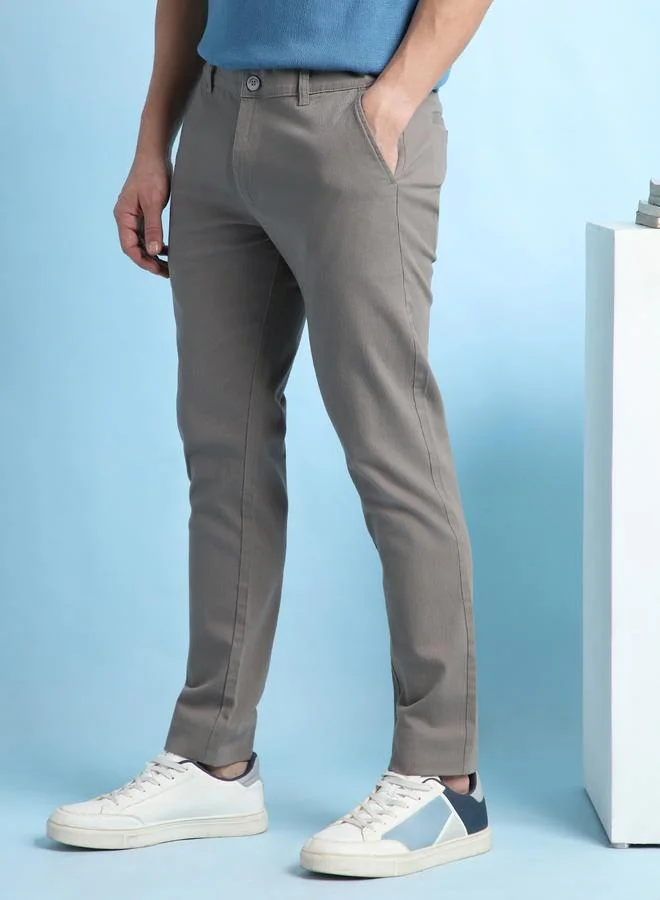Dennis Lingo Men's Graphite Grey 100% Cotton Solid Pattern Chinos Straight Fit Trouser